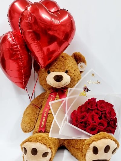 Oso Teddy Con Globos & Rosas