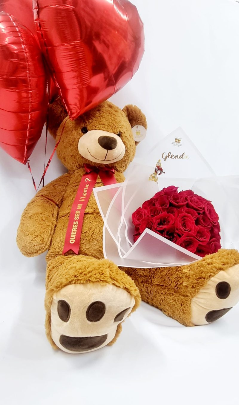 Oso Teddy Con Globos & Rosas